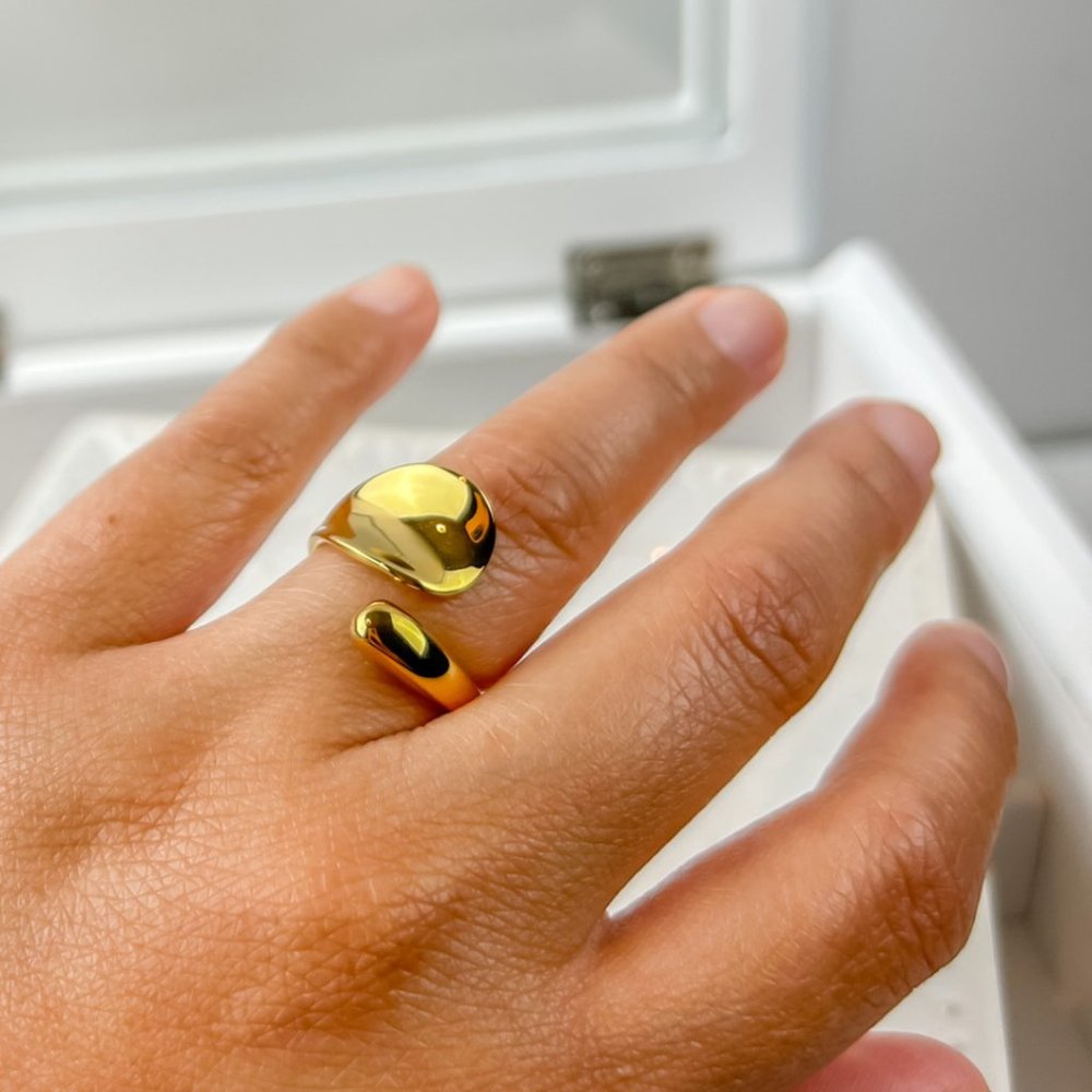 Gold Plated Geometric Ring Gold Chunky Ring Size 7 - Picture 9 of 11